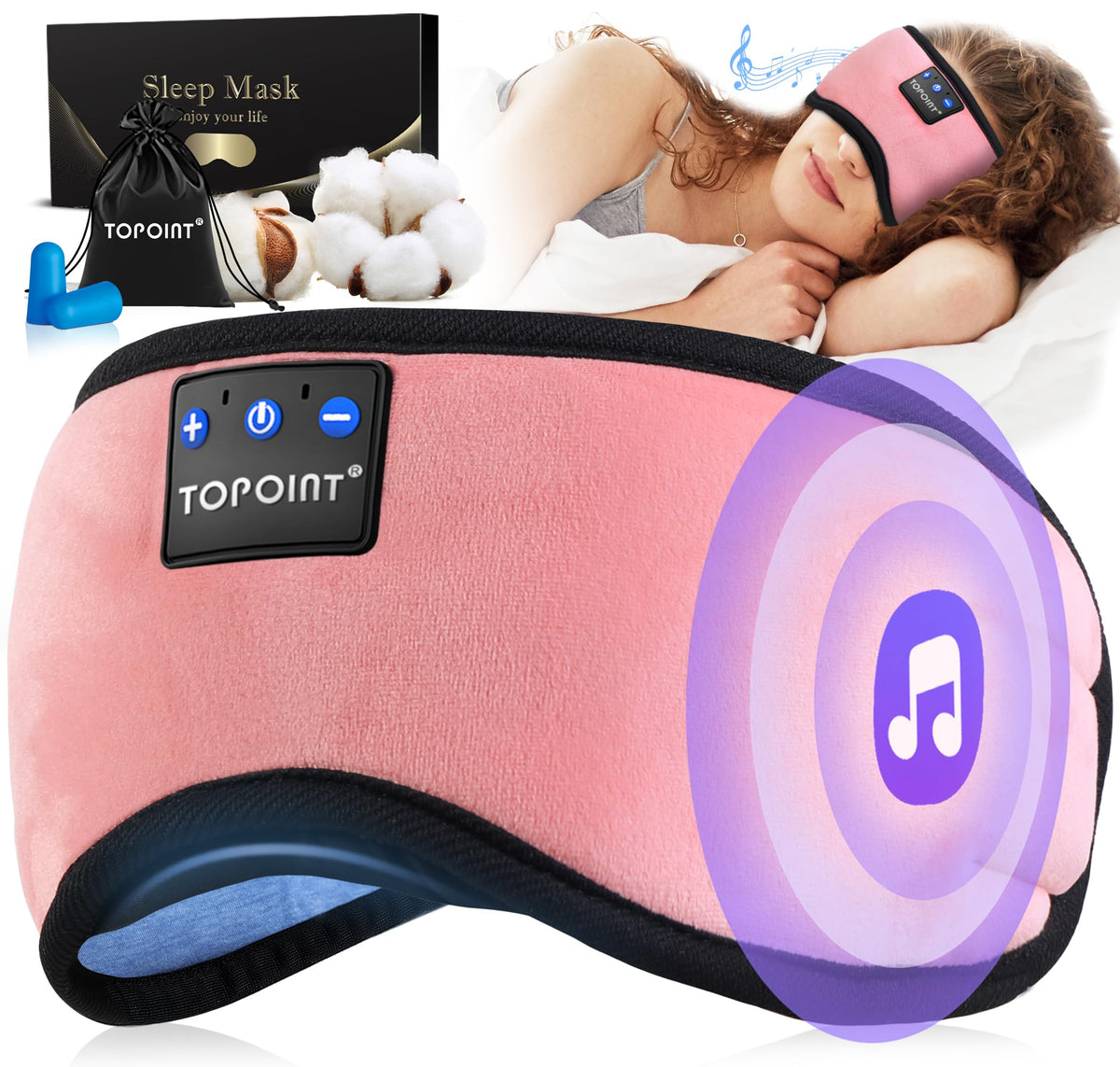 TOPOINT sleep mask headphones with Bluetooth for deep rest on travel