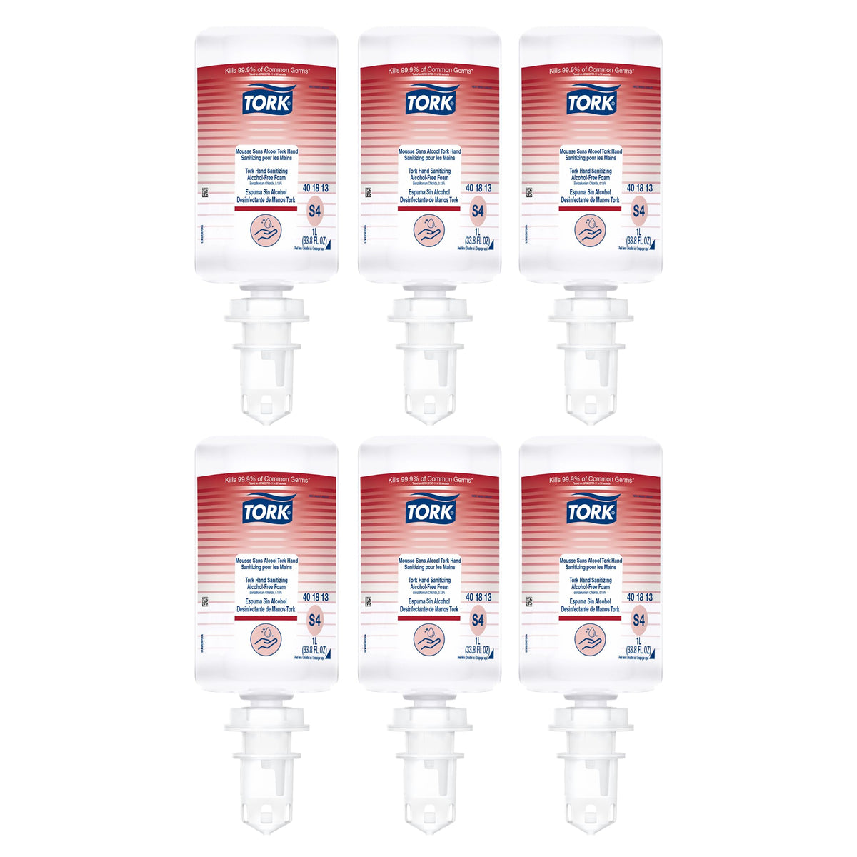 Tork alcohol-free foam S4 bottle with pump for quick, hygienic hand sanitizing.