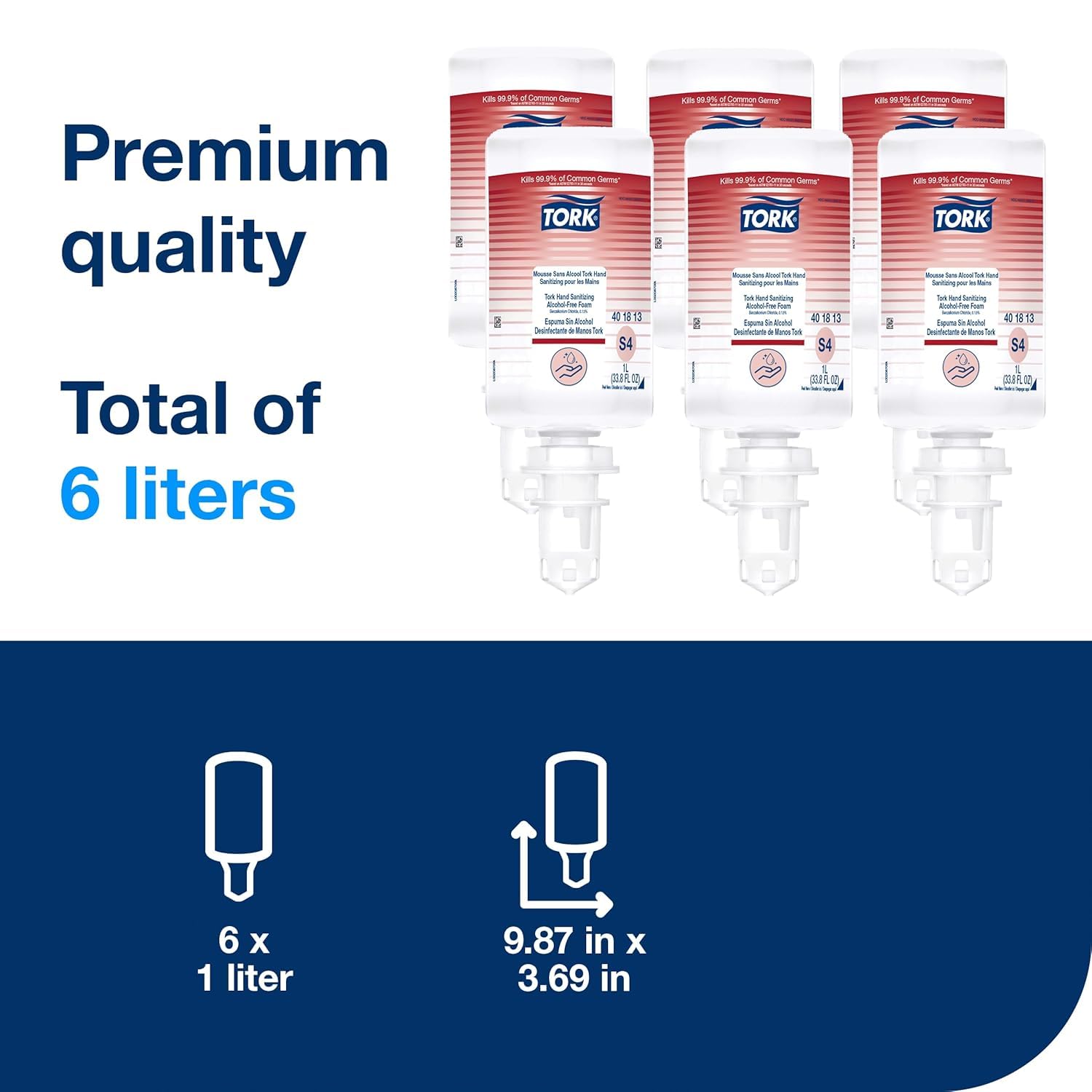 Tork alcohol-free foam S4 label design highlights non-alcohol formula.