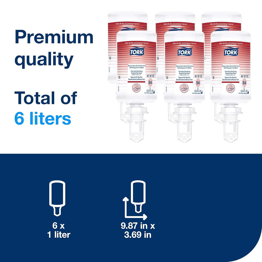 Tork alcohol-free foam S4 label design highlights non-alcohol formula.