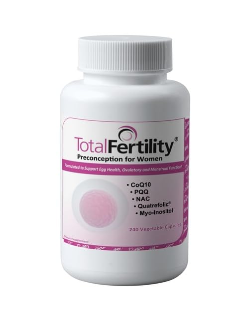 Total Fertility Preconception Women bottle and label promoting mitochondrial support for eggs.