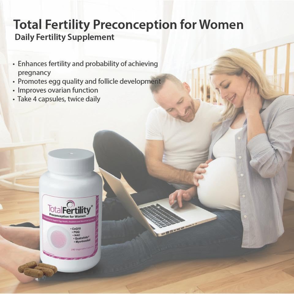 Total Fertility Preconception Women capsules closeup highlighting essential nutrients for ovarian health.