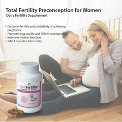 Total Fertility Preconception Women capsules closeup highlighting essential nutrients for ovarian health.