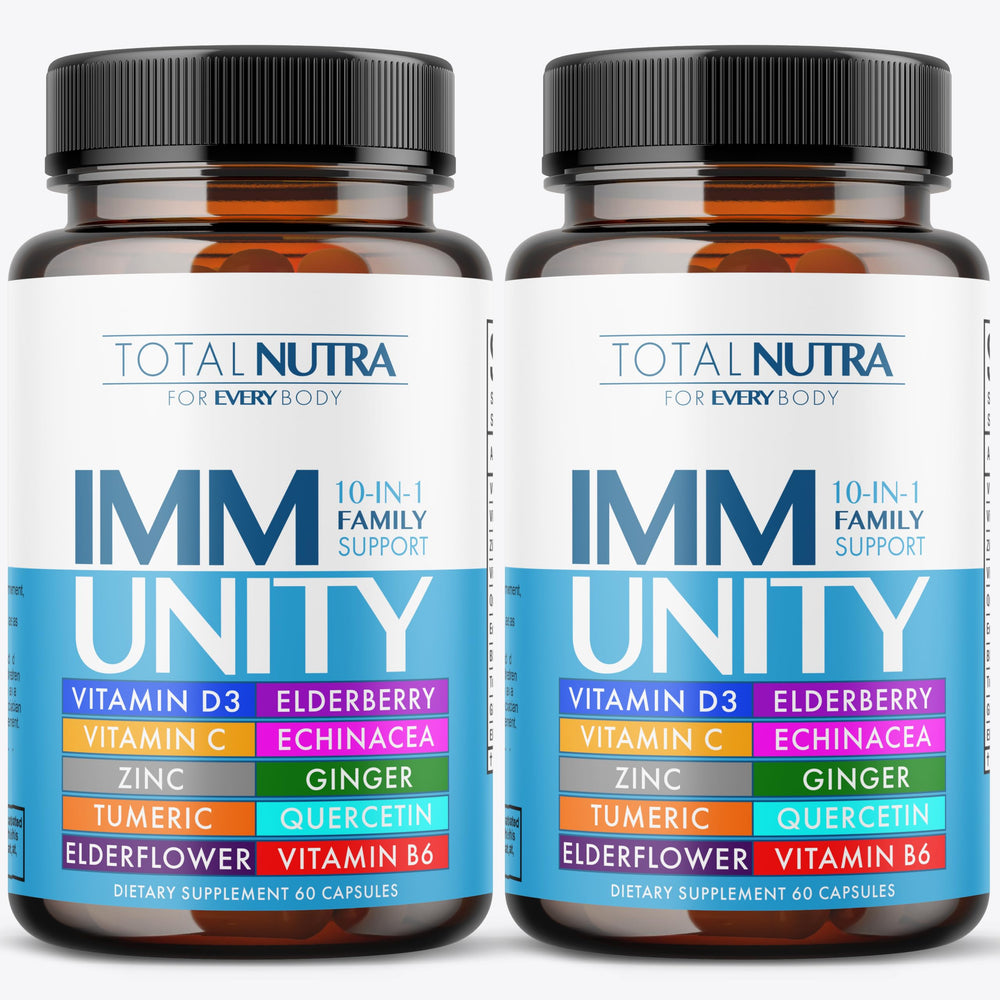 Total Nutra 10-In-1 Immune bottle pour shows easy daily dosing for consistent support.