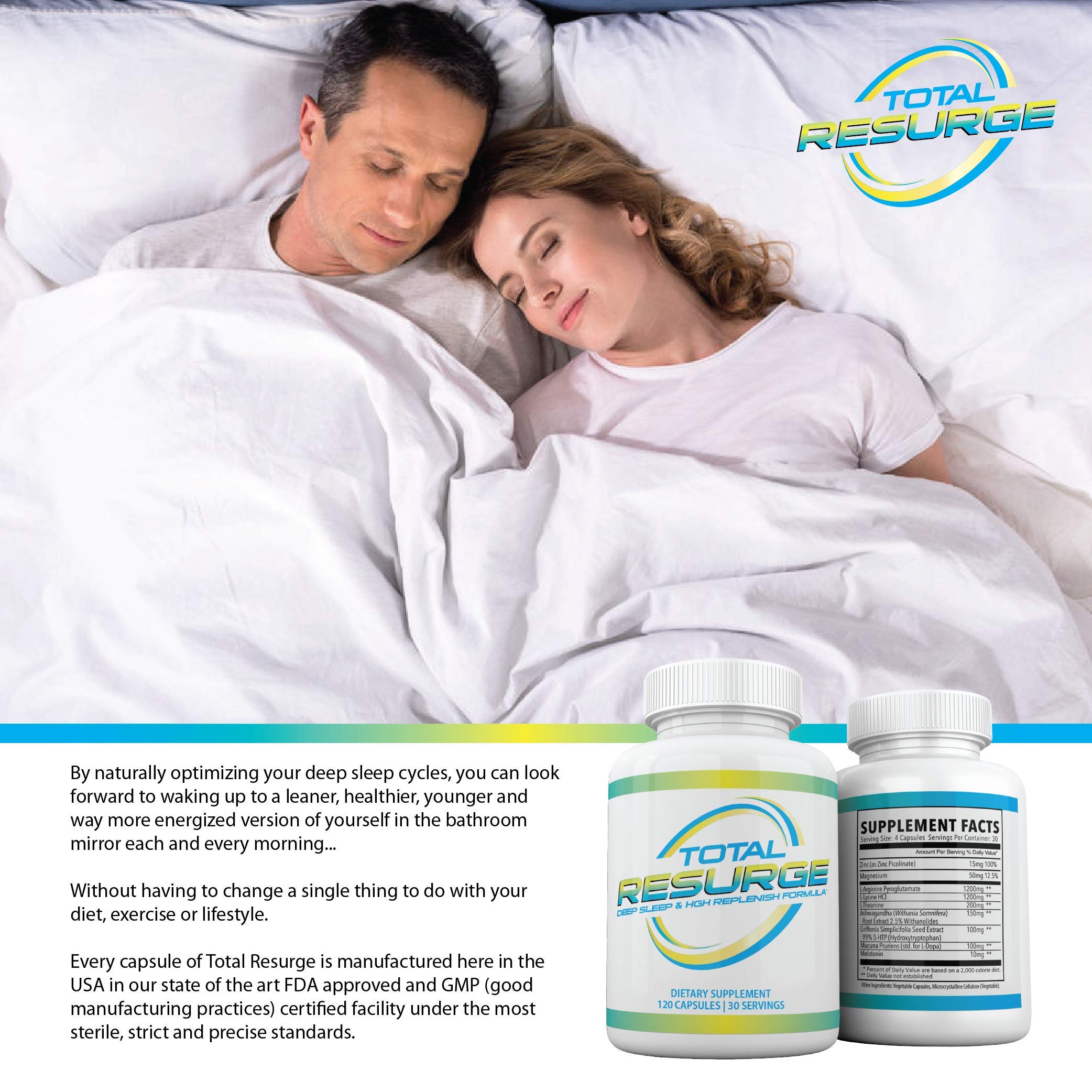 Close-up of Total Resurge Deep Sleep label and capsules