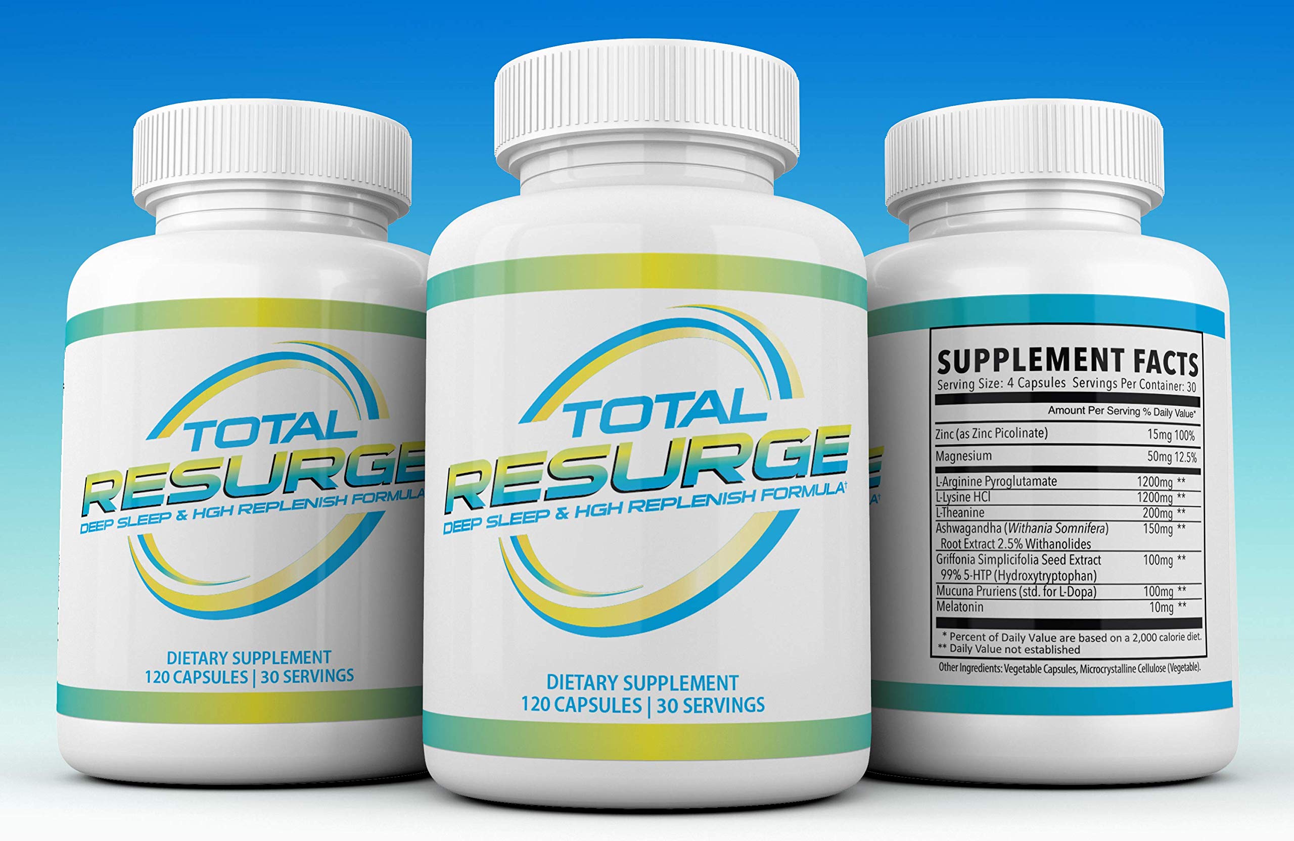 Bottle with water beside Total Resurge Deep Sleep for bedtime