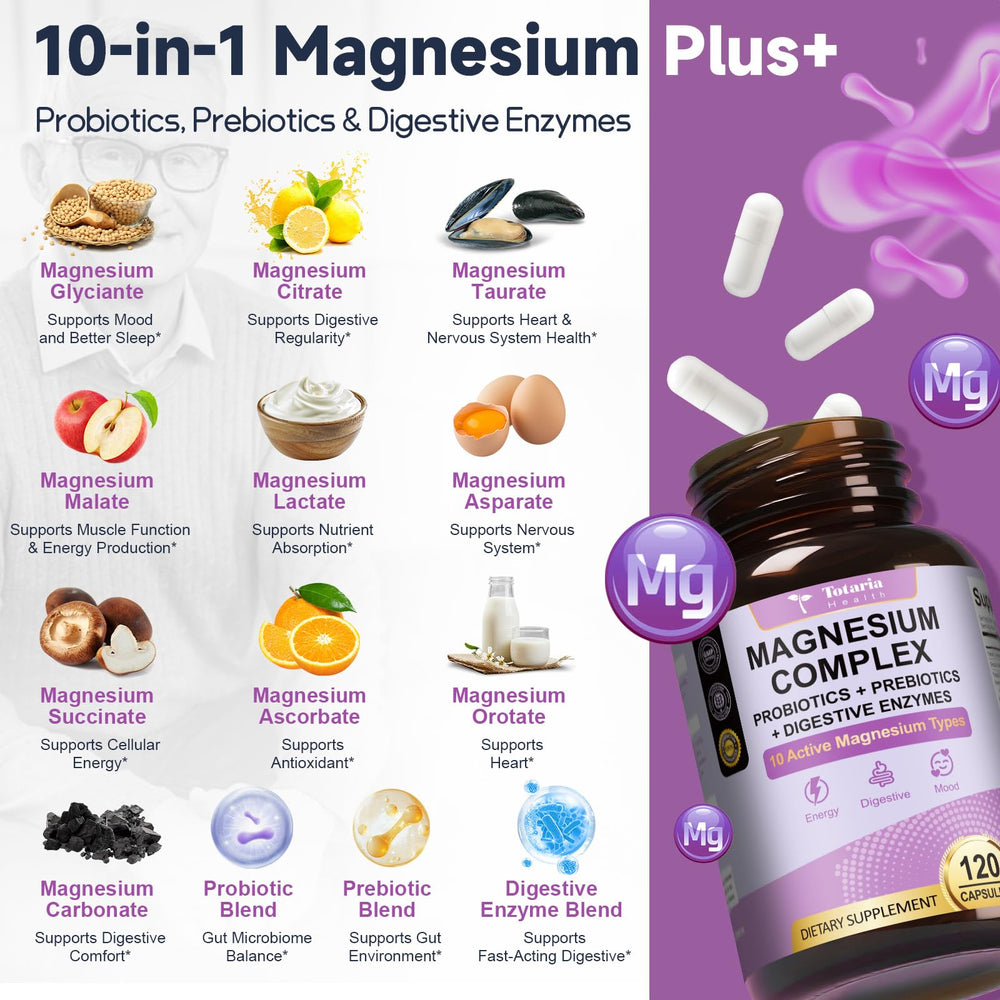 Totaria capsules close-up highlighting vegan, non-GMO magnesium complex