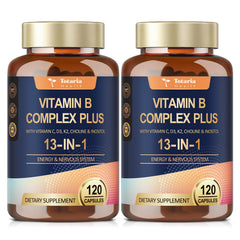 Totaria 13-in-1 B Complex capsules on bottle label for daily energy.