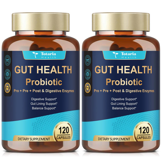 Totaria 14-in-1 gut health bottle showcases capsules for daily digestion support.