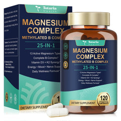 Totaria magnesium complex on shelf with water for daily routine