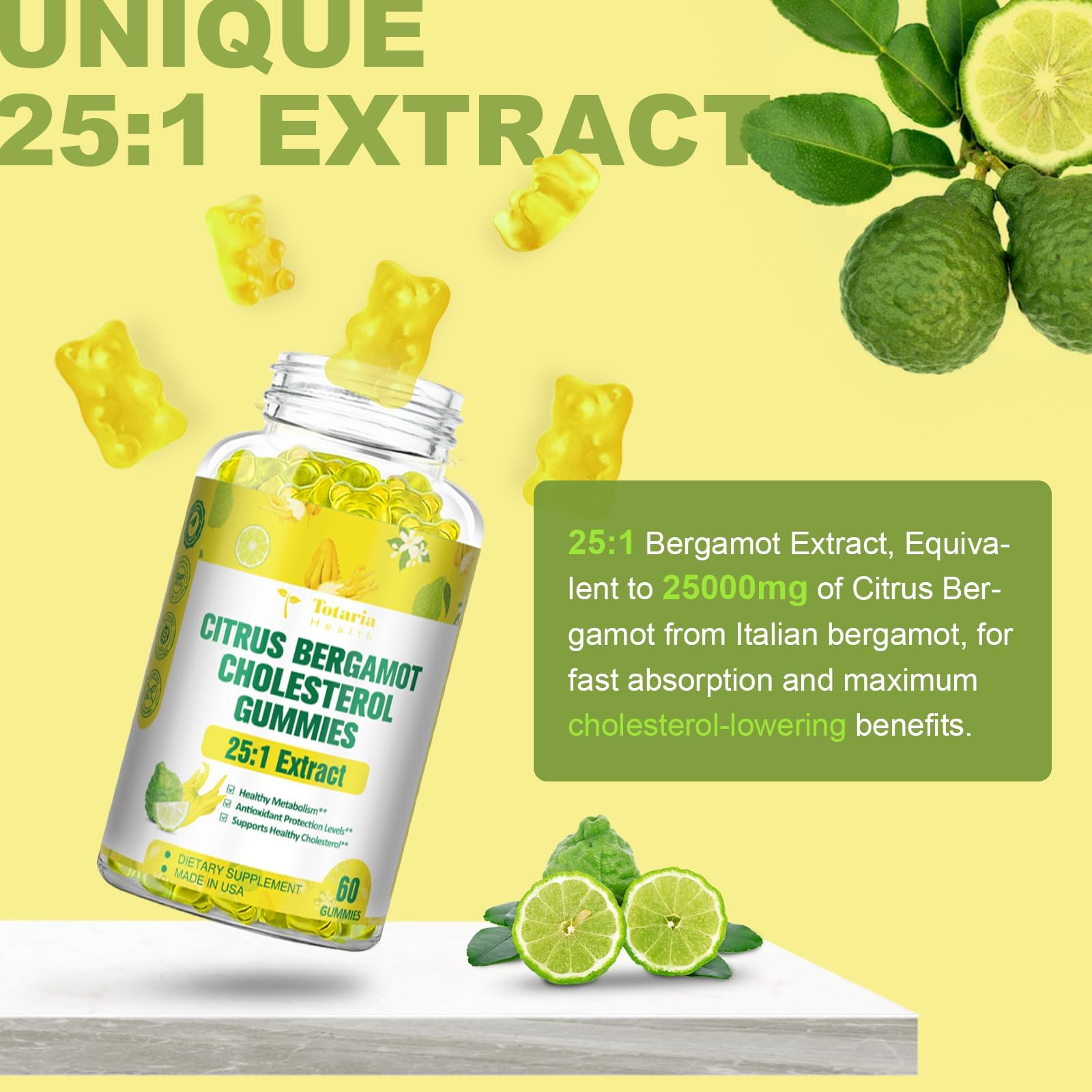 Totaria 25:1 bergamot extract label emphasizing concentrated formula