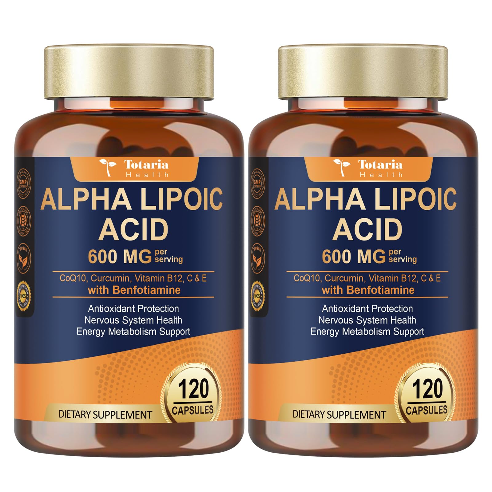 Totaria Alpha Lipoic Acid bottle showing antioxidant support for energy and nerve health