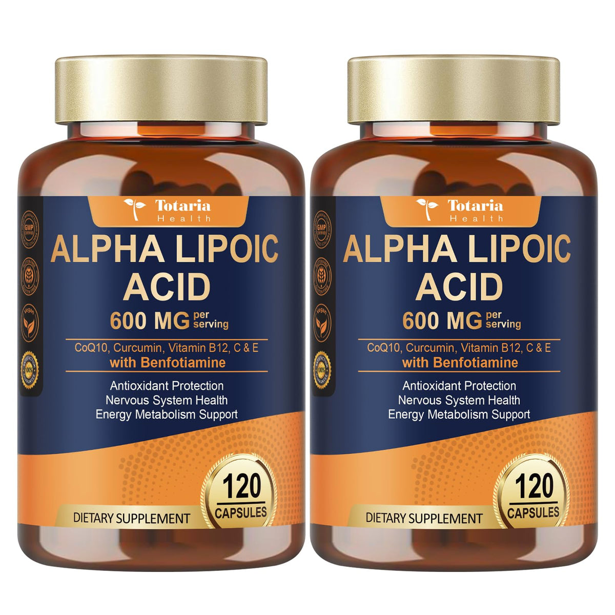 Totaria Alpha Lipoic Acid bottle showing antioxidant support for energy and nerve health