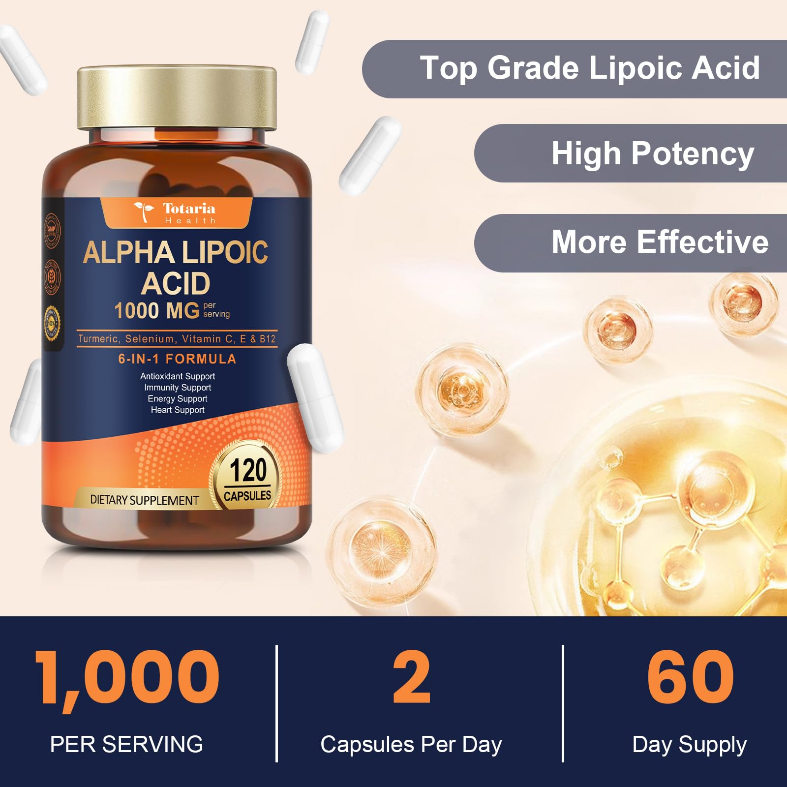 Totaria Alpha Lipoic Acid bottle on desk supports everyday wellness routines