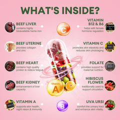 Totaria beef organs women capsules close-up highlights concentrated nutrients.