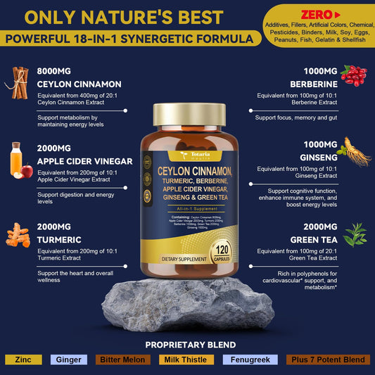 Totaria ingredients featuring berberine and apple cider vinegar highlight natural blend.