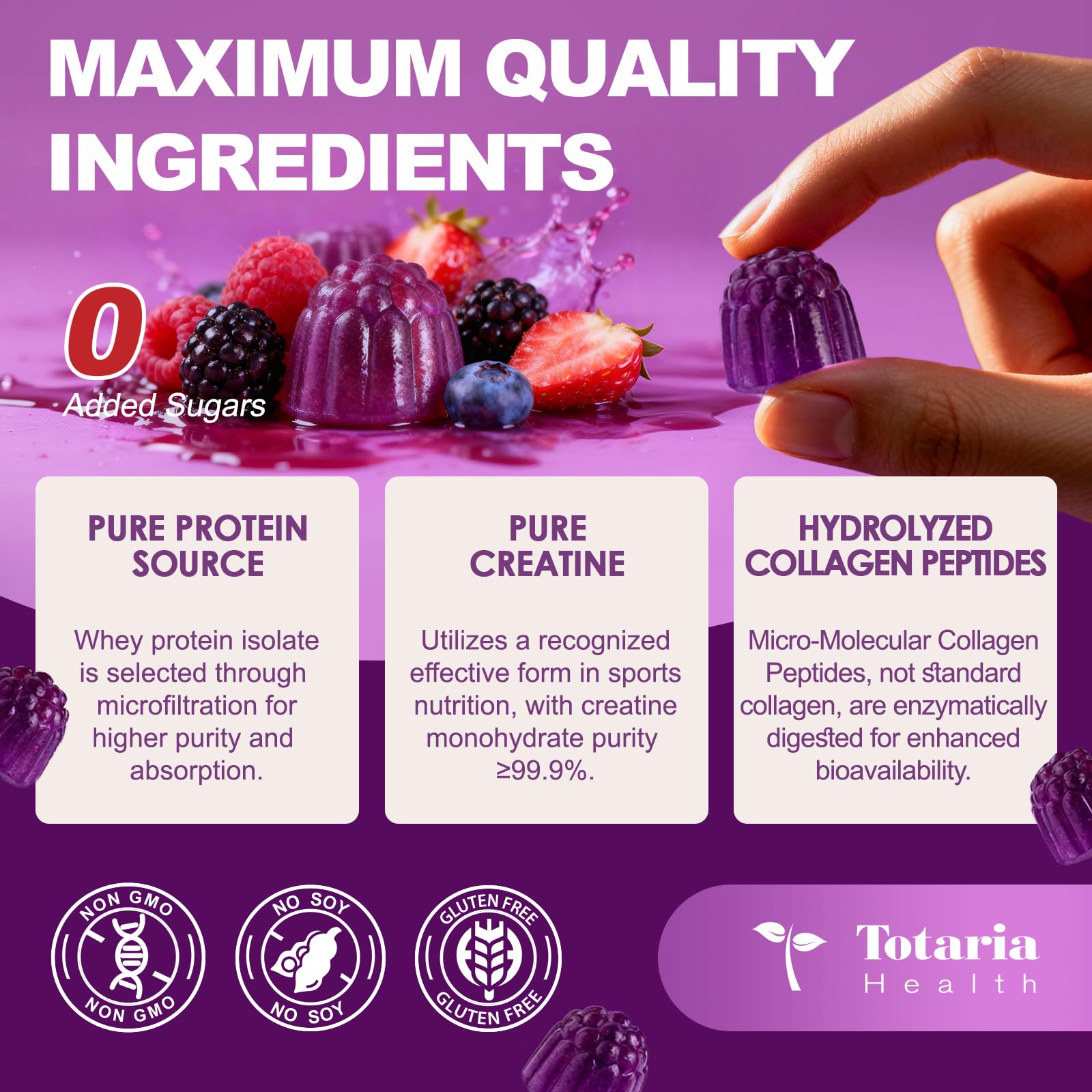 Totaria berry-flavored gummies texture closeup for taste and texture