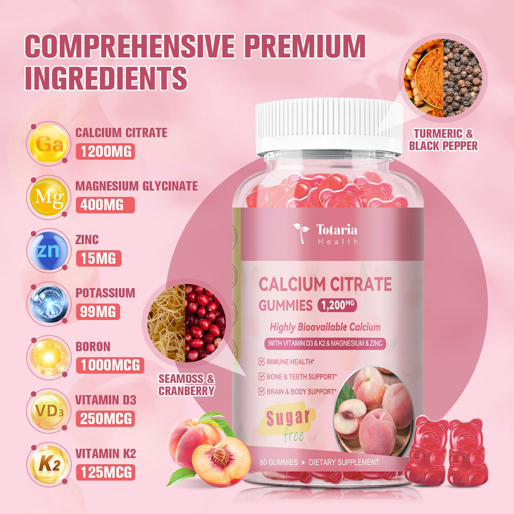 Totaria gummies close-up highlighting peach flavor and easy chew