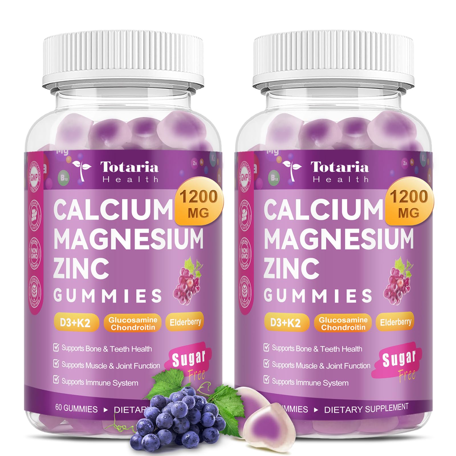 Totaria calcium gummies bottle showing 1200 mg of bone support.