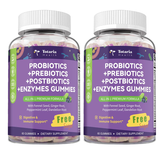 Totaria grape-flavor gummies 2-pack on shelf, tasty gut support option.
