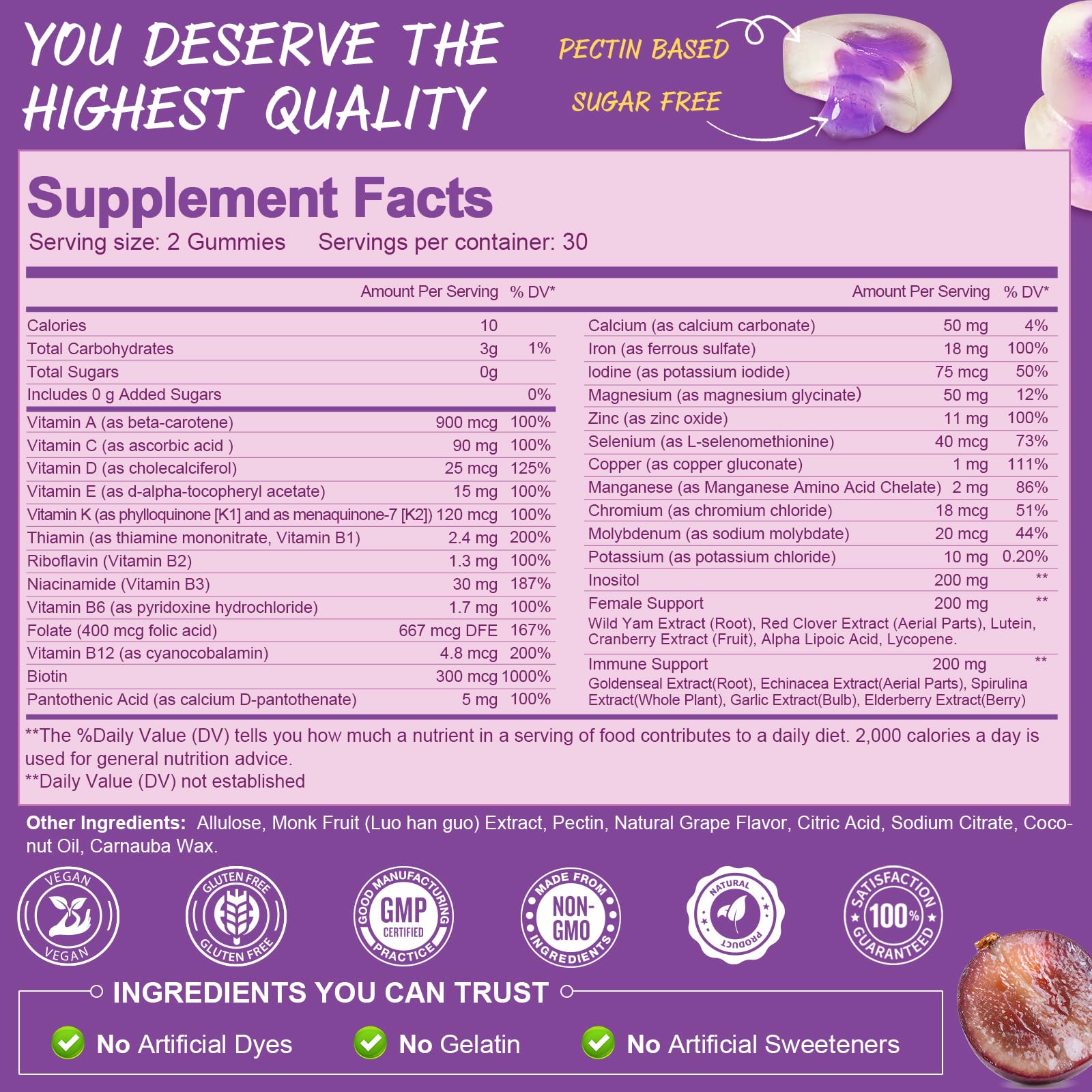 Totaria grape-flavored gummies with iron and zinc for energy and immune support.