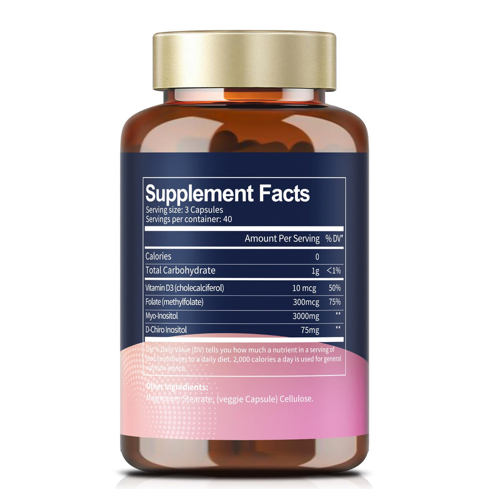 Totaria Inositol bottle label showing Vitamin D3 and Folate blend.