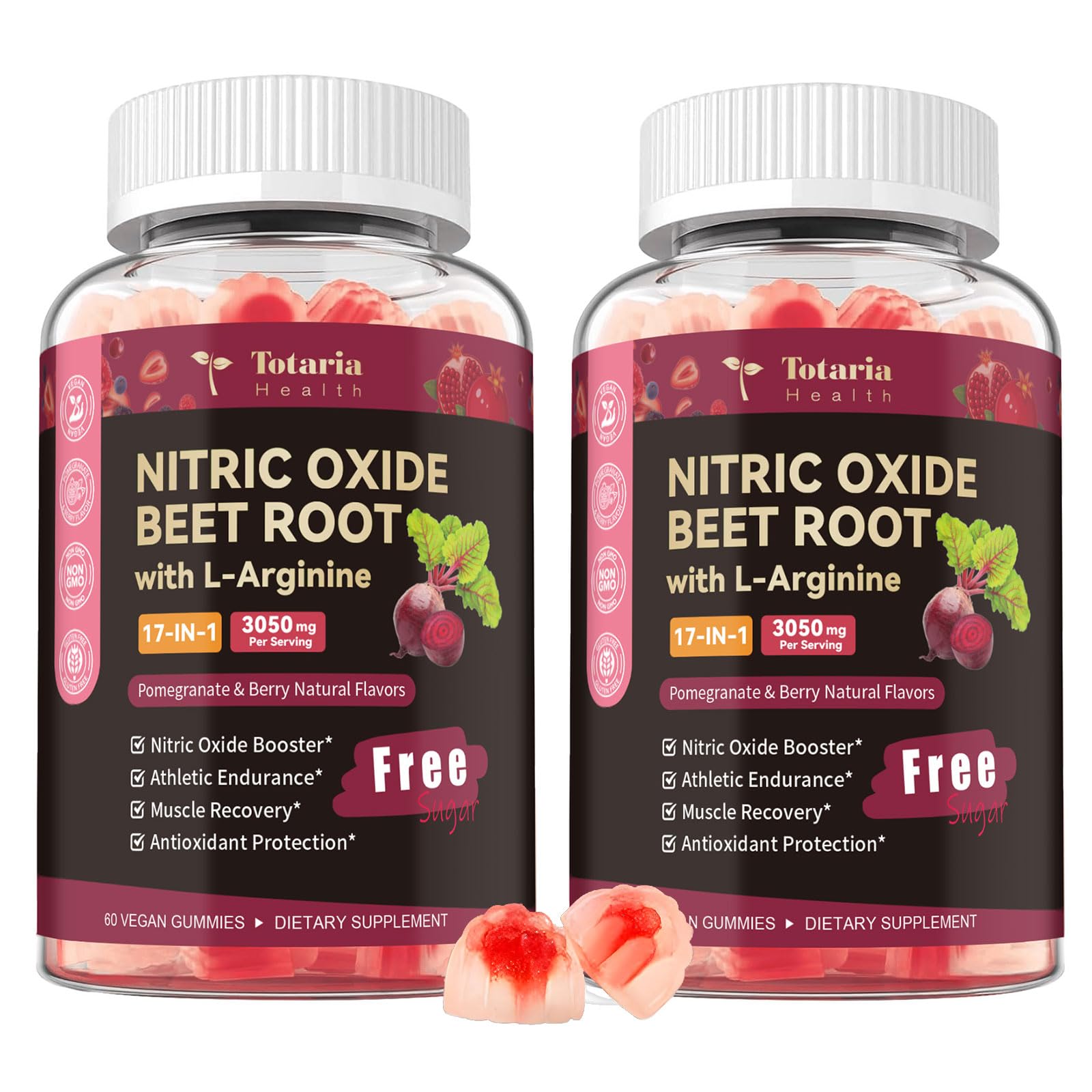 Totaria Nitric Oxide Beetroot Gummies bottle boosts workout blood flow