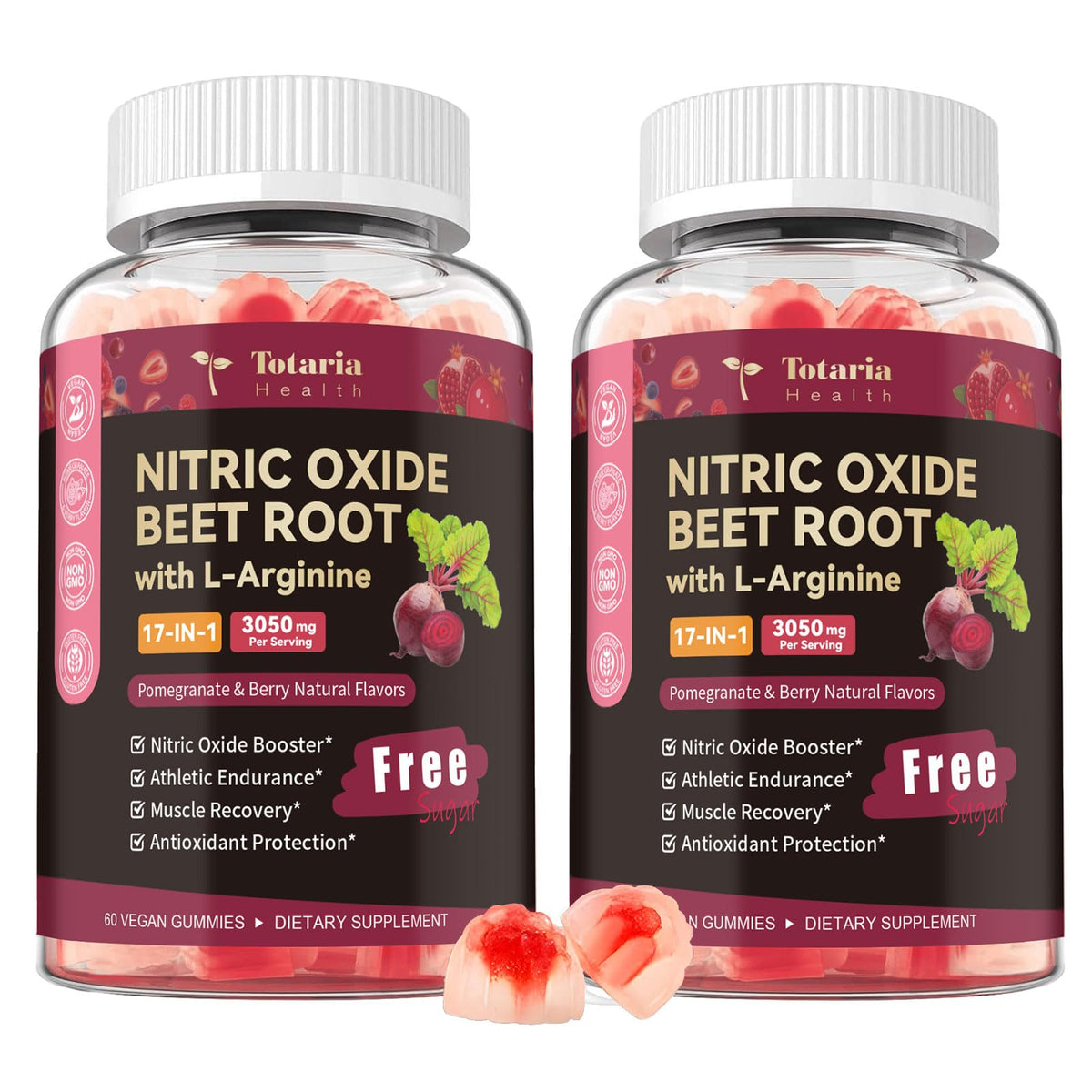 Totaria Nitric Oxide Beetroot Gummies bottle boosts workout blood flow