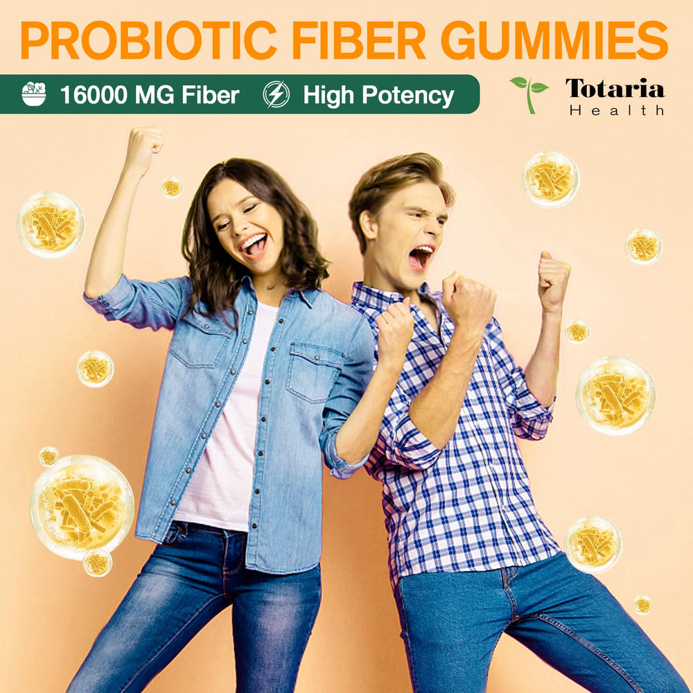 Totaria Probiotic Fiber Gummies close-up showing pineapple flavor and chewy texture