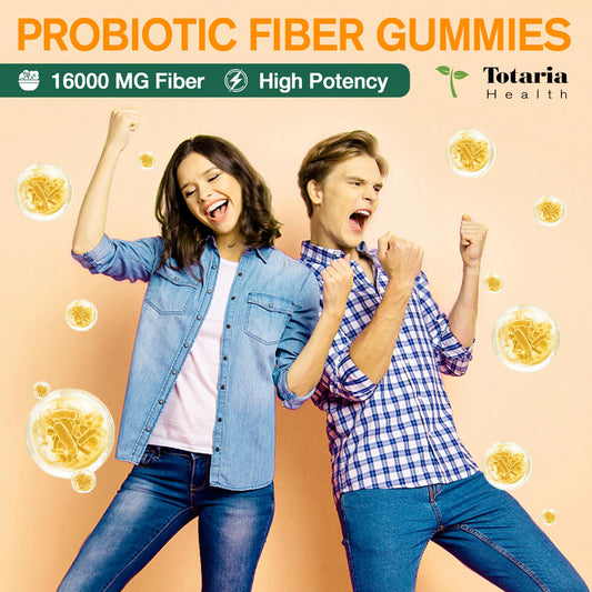 Totaria Probiotic Fiber Gummies close-up showing pineapple flavor and chewy texture