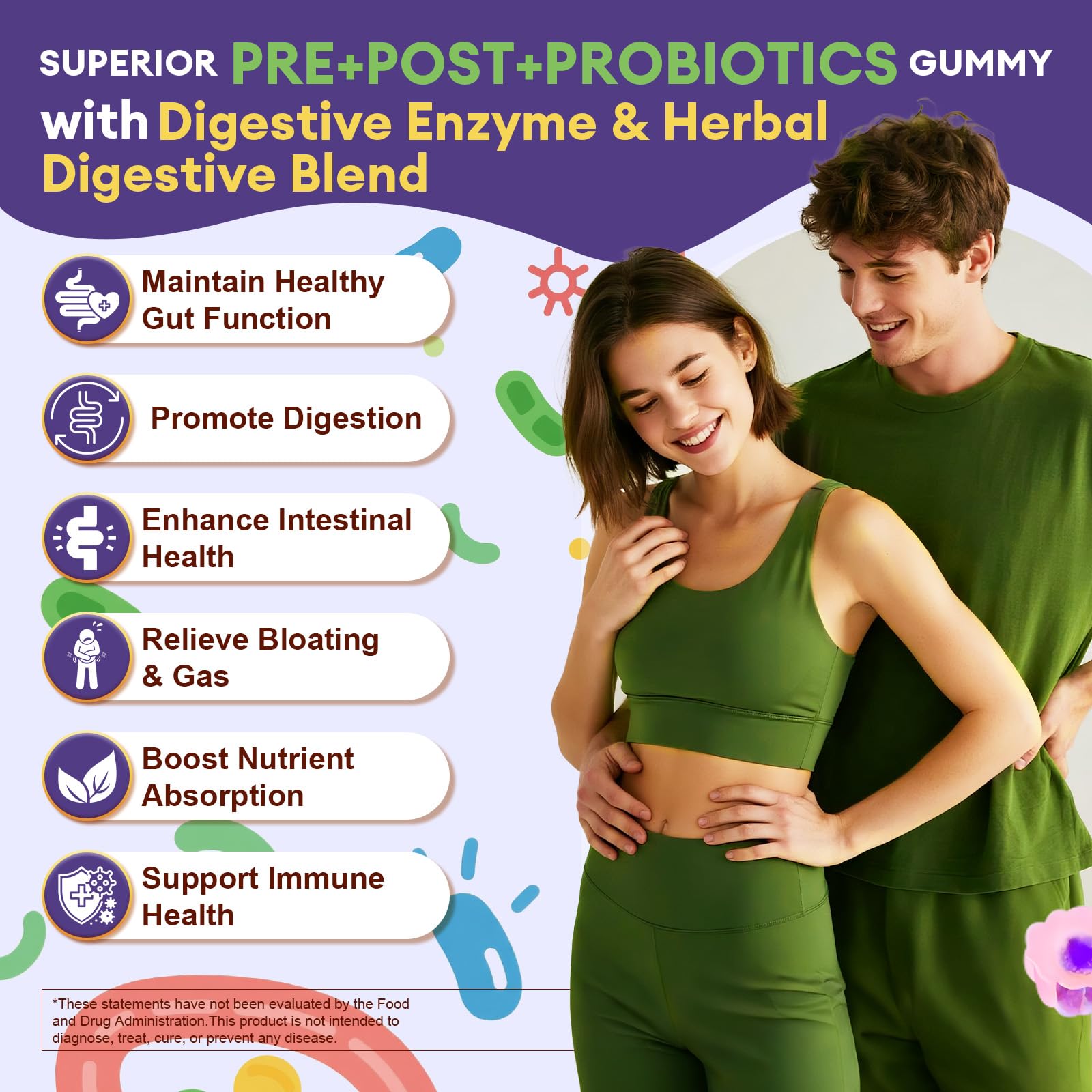 Totaria probiotic gummies close-up showing chewy texture and care for digestion.
