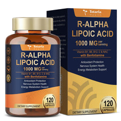 Totaria R-ALA 1000mg bottle label showing natural antioxidant formula