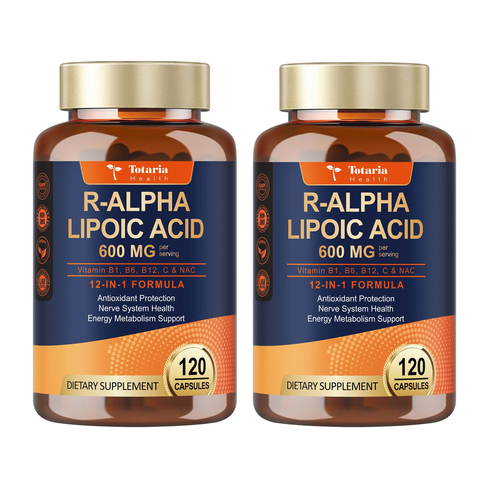 Totaria R-ALA 600mg bottle for nerve support and antioxidant protection.