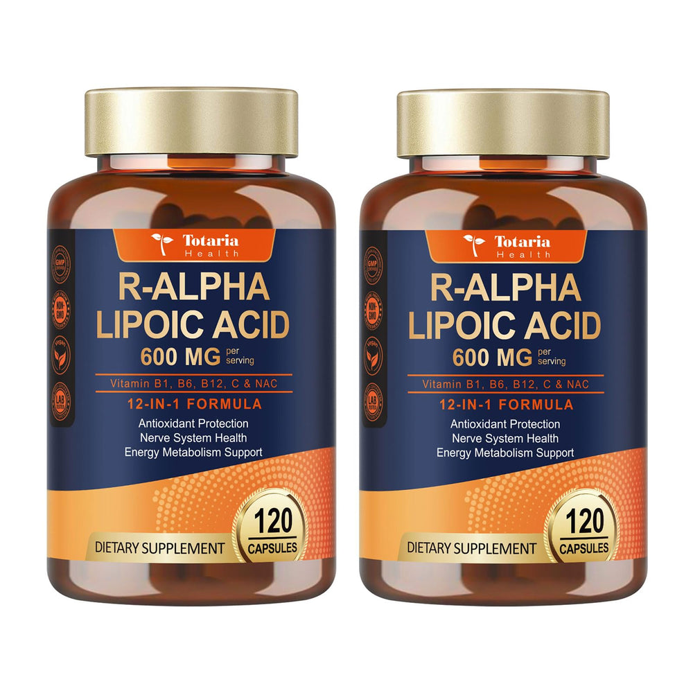 Totaria R-ALA 600mg bottle for nerve support and antioxidant protection.