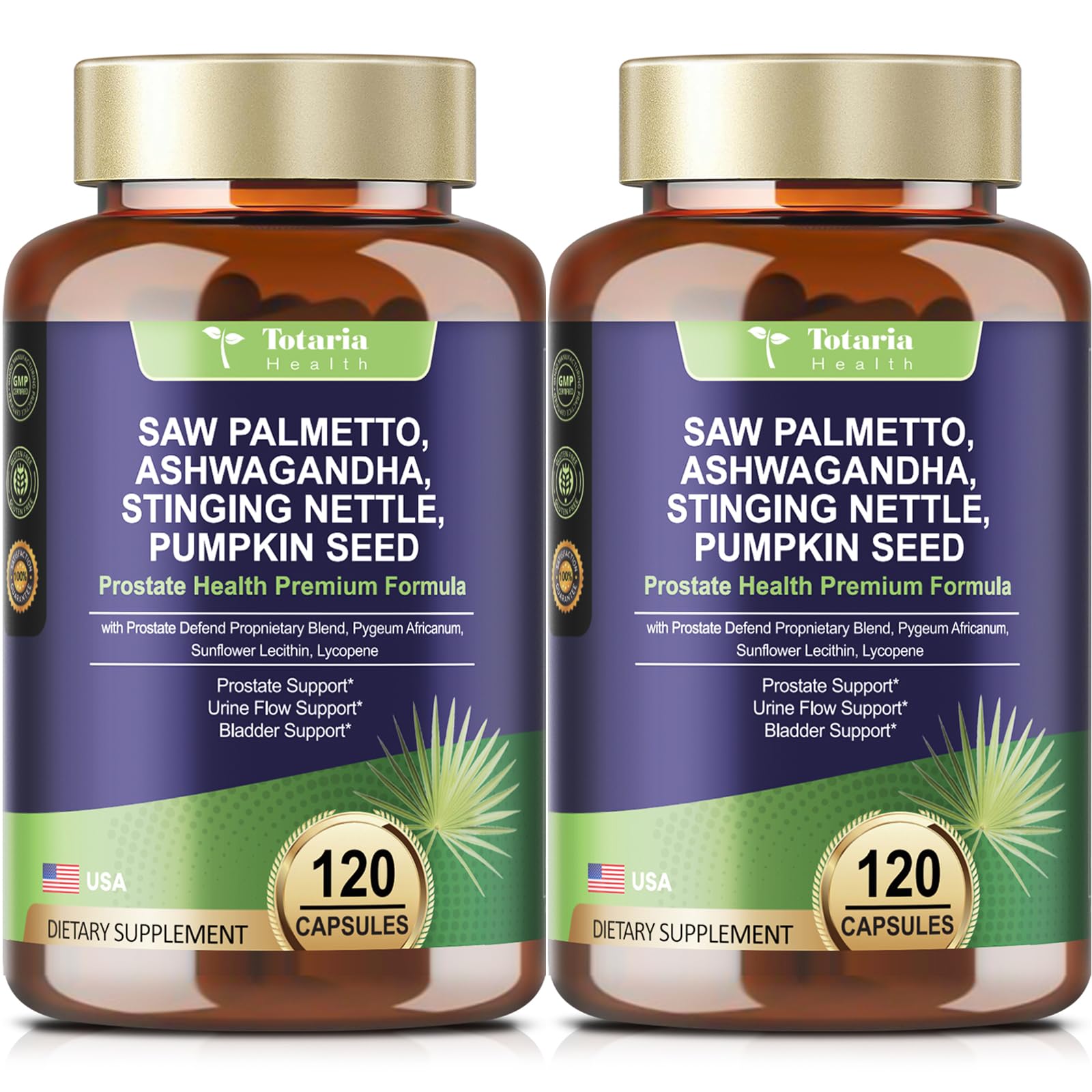 Totaria saw palmetto bottle with capsules for daily urinary support