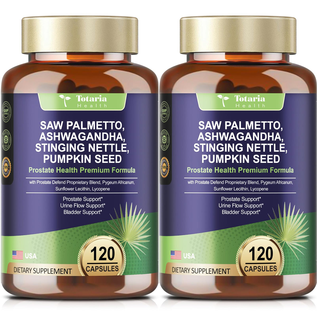 Totaria saw palmetto bottle with capsules for daily urinary support