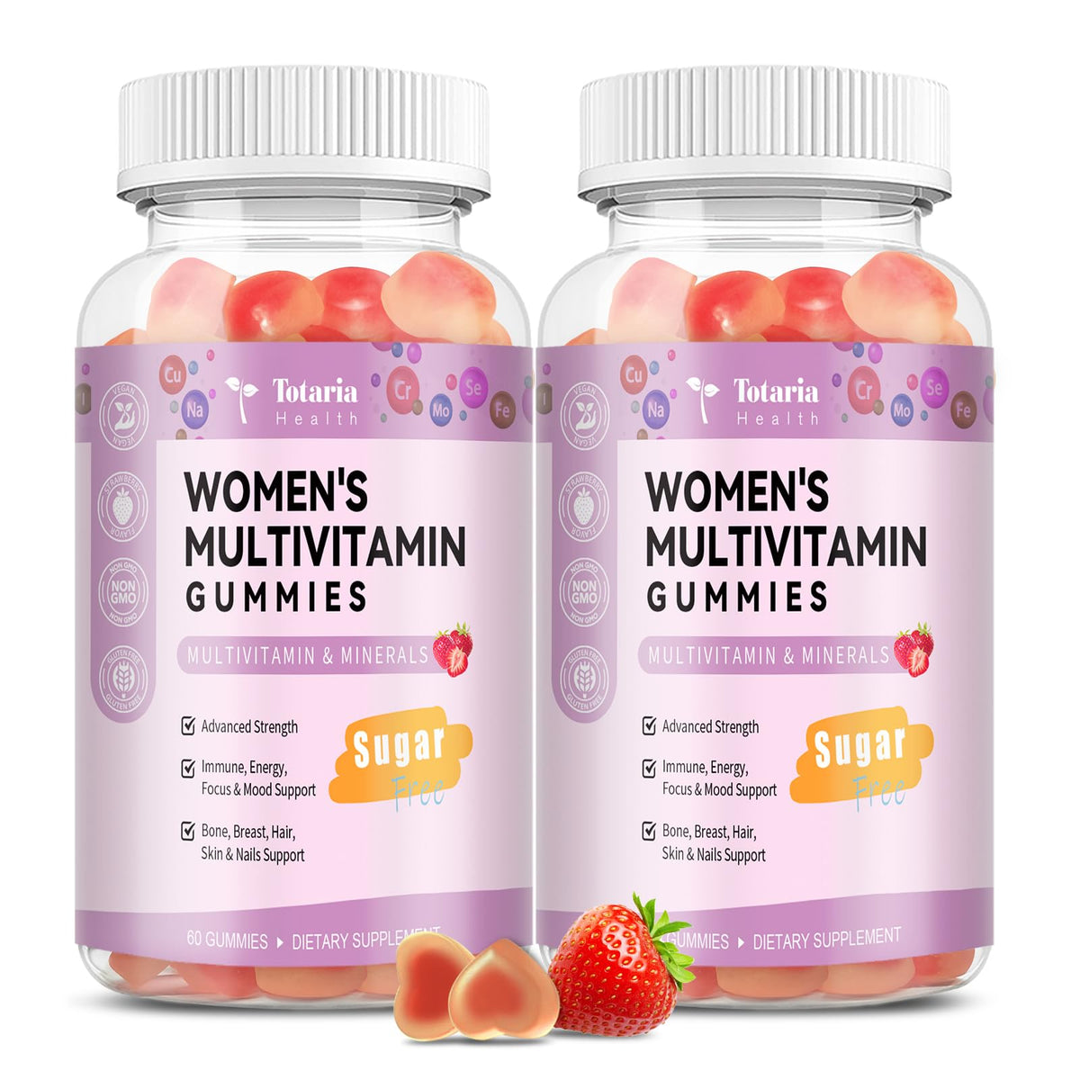 Totaria Sugar Free Multivitamin Gummies bottle close-up for daily wellness support.