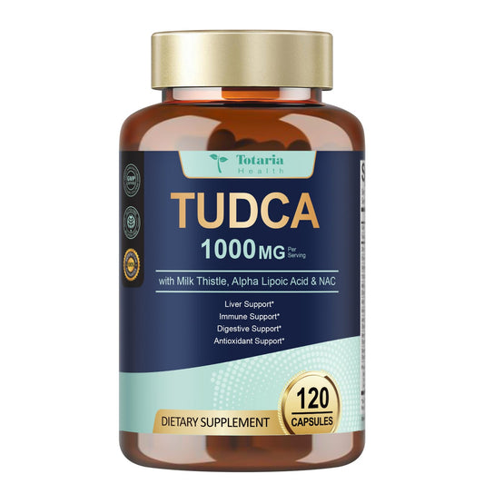 Totaria Tudca 1000mg capsules close-up emphasizing natural ingredients for daily wellness.