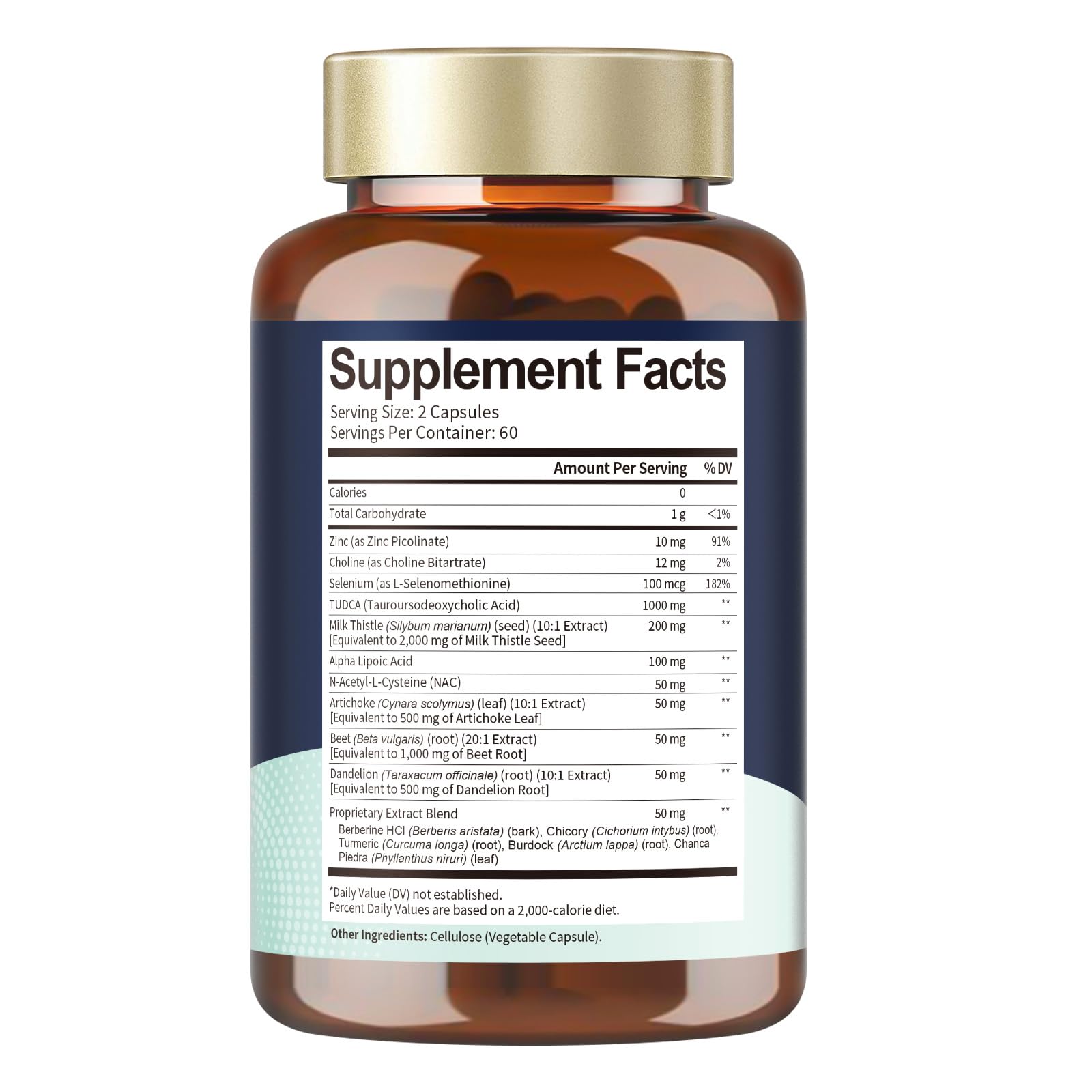 Totaria Tudca bottle pouring illustrating simple two-capsule daily dose.