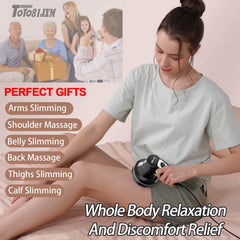 TOTO81JXM purple handheld massager fits in a bag for quick relief.