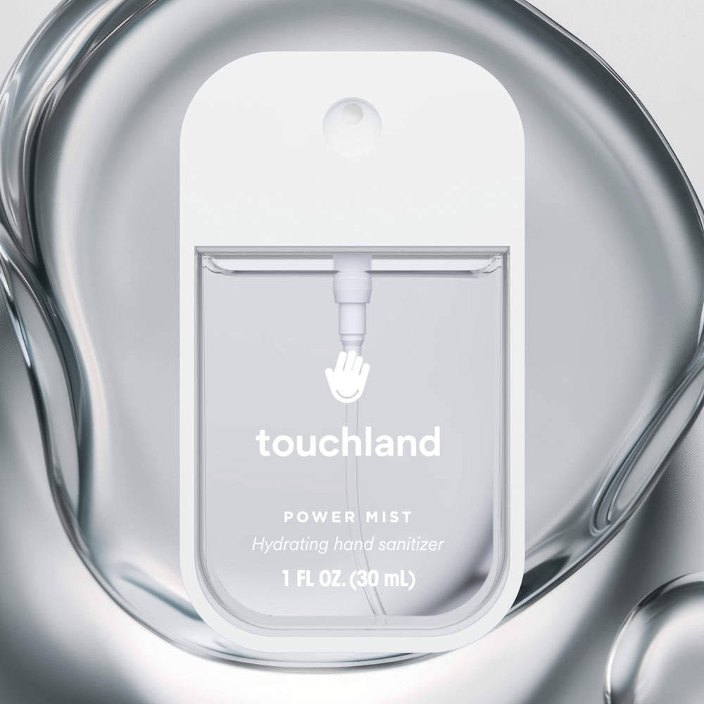 Touchland Aloe vera enriched formula sanitizer supports palm hydration.