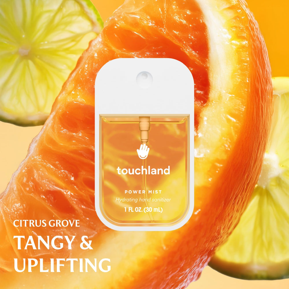 Touchland Fresh Trio lemon lime spray bottle delivering zesty aroma for portable sanitizing.