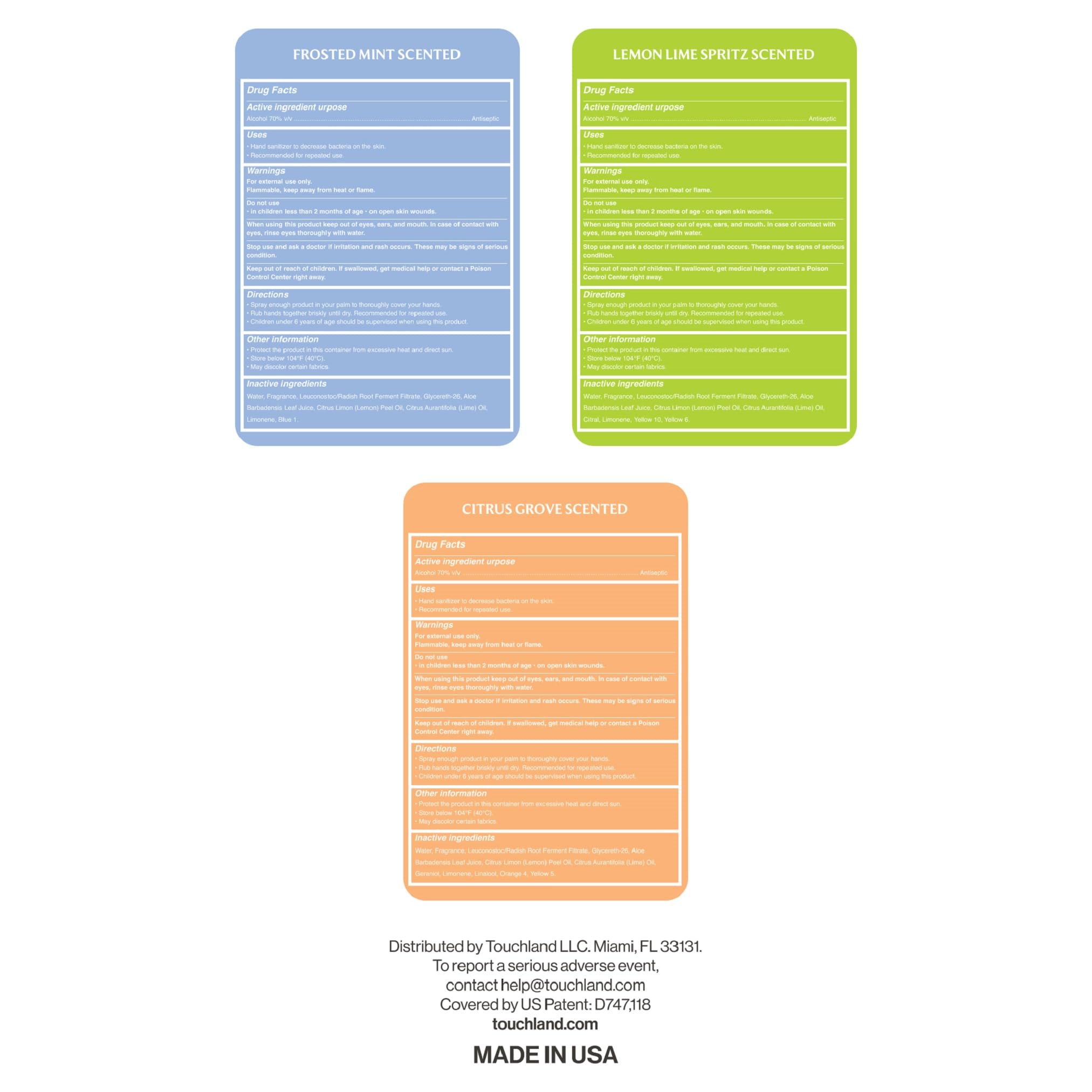 Touchland FSA/HSA eligibility icon on packaging suggests easy reimbursement options.