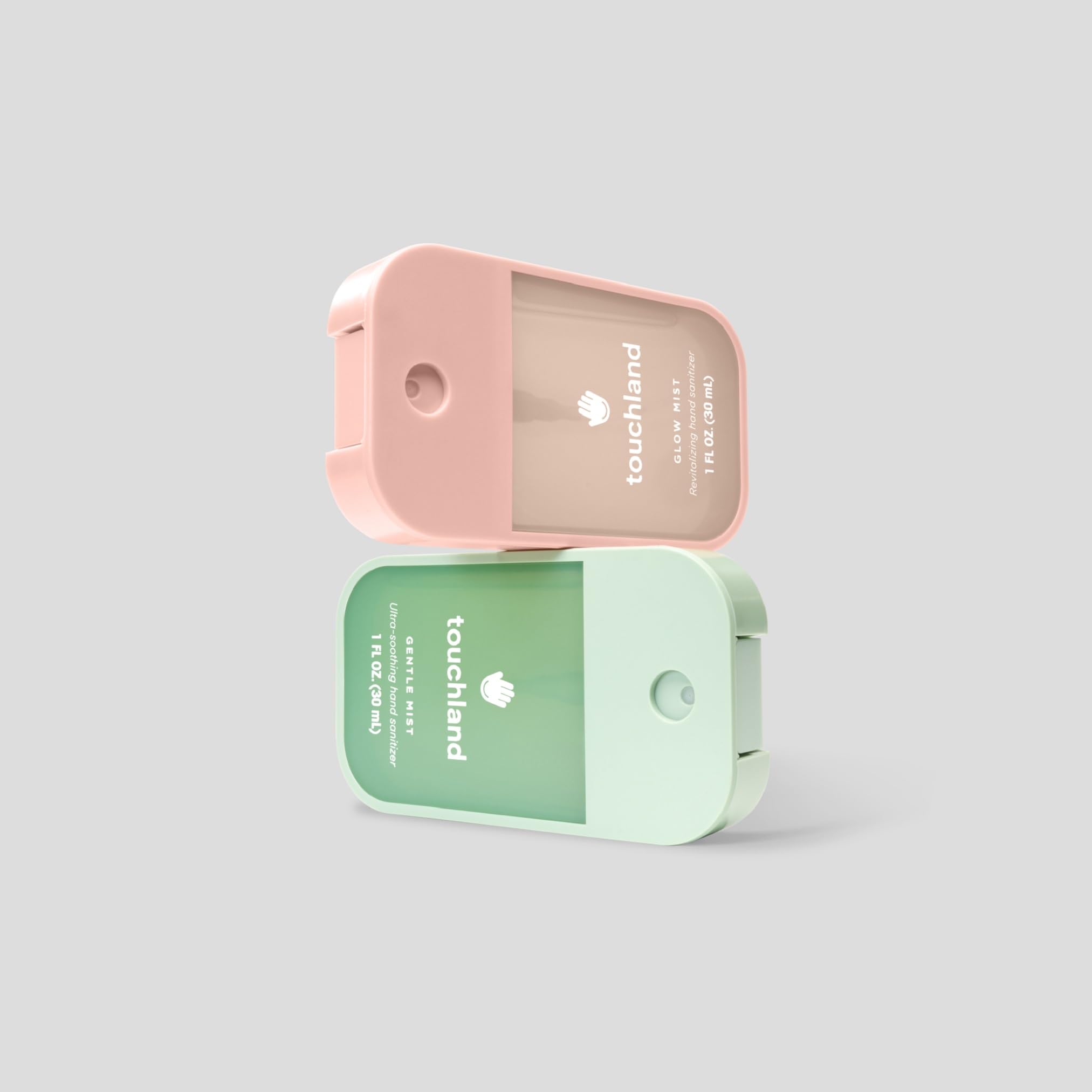 Touchland hand sanitizer use, gentle mist for quick refresh.