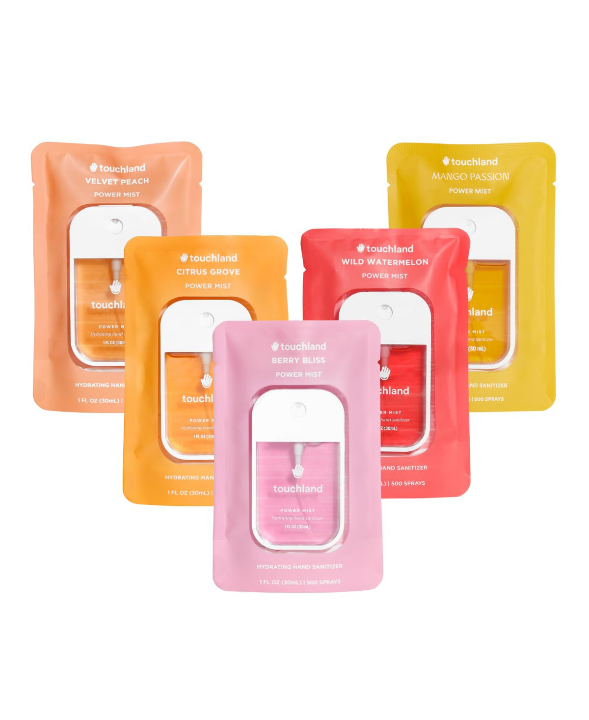 Touchland JUICY 5 Set Citrus Grove spray bottle for on-the-go refreshment.