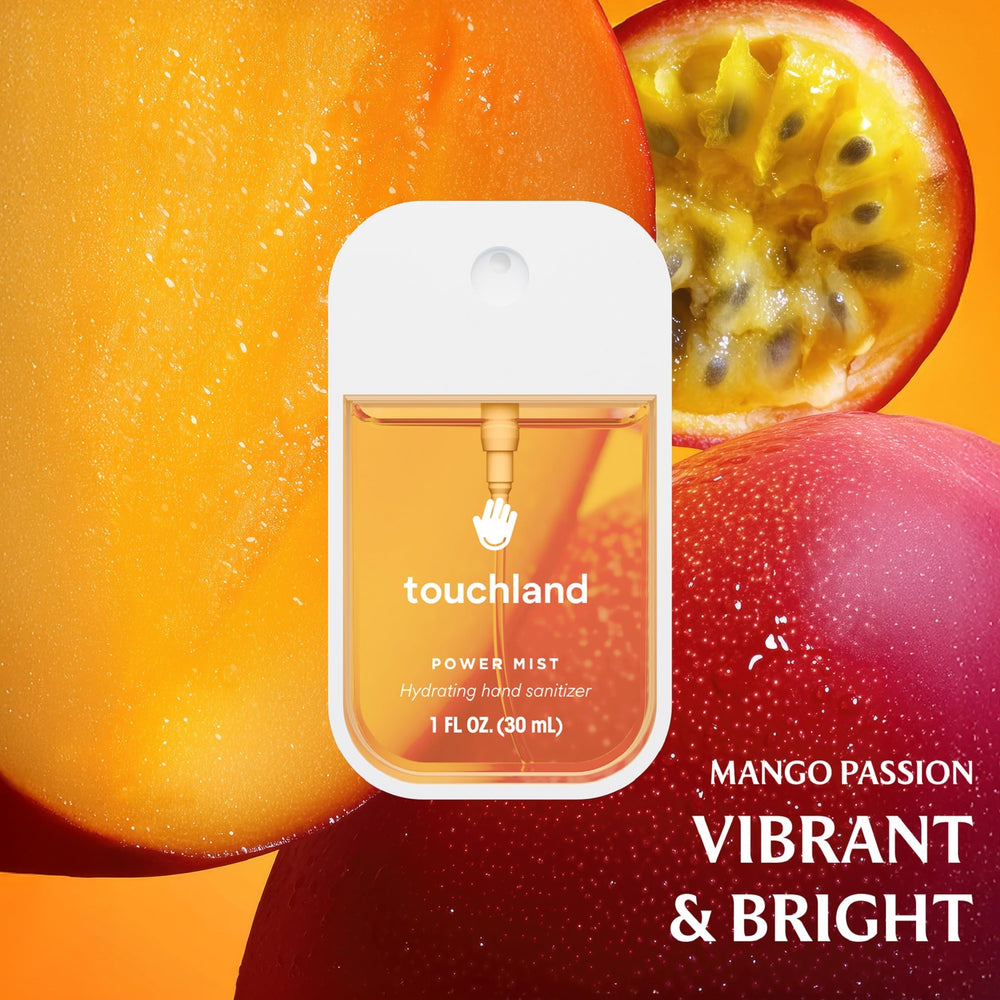 Touchland JUICY 5 Set Velvet Peach spray bottle for soft, skin-friendly hydration.