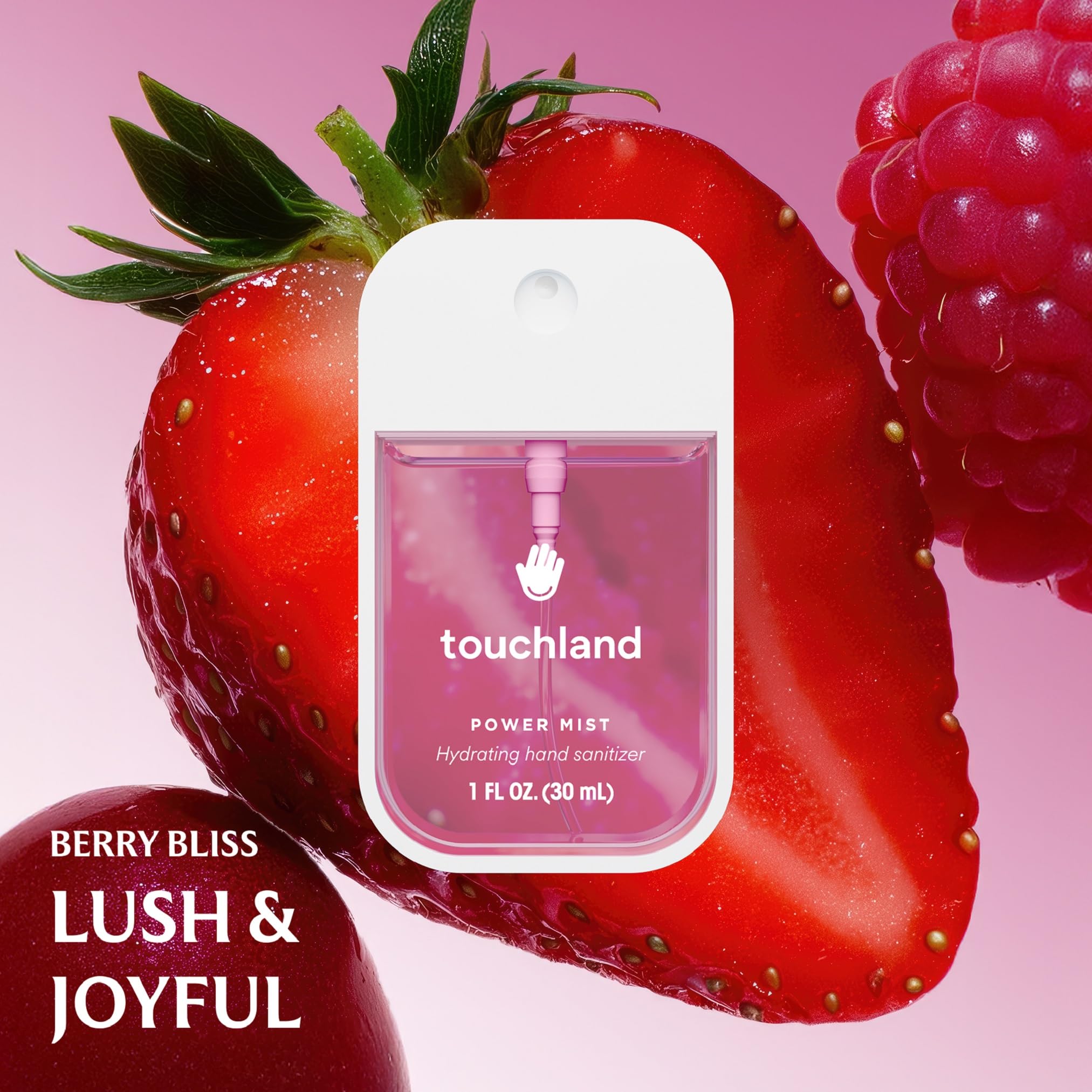 Touchland JUICY 5 Set Wild Watermelon spray bottle highlighting cooling scent and quick cleansing.