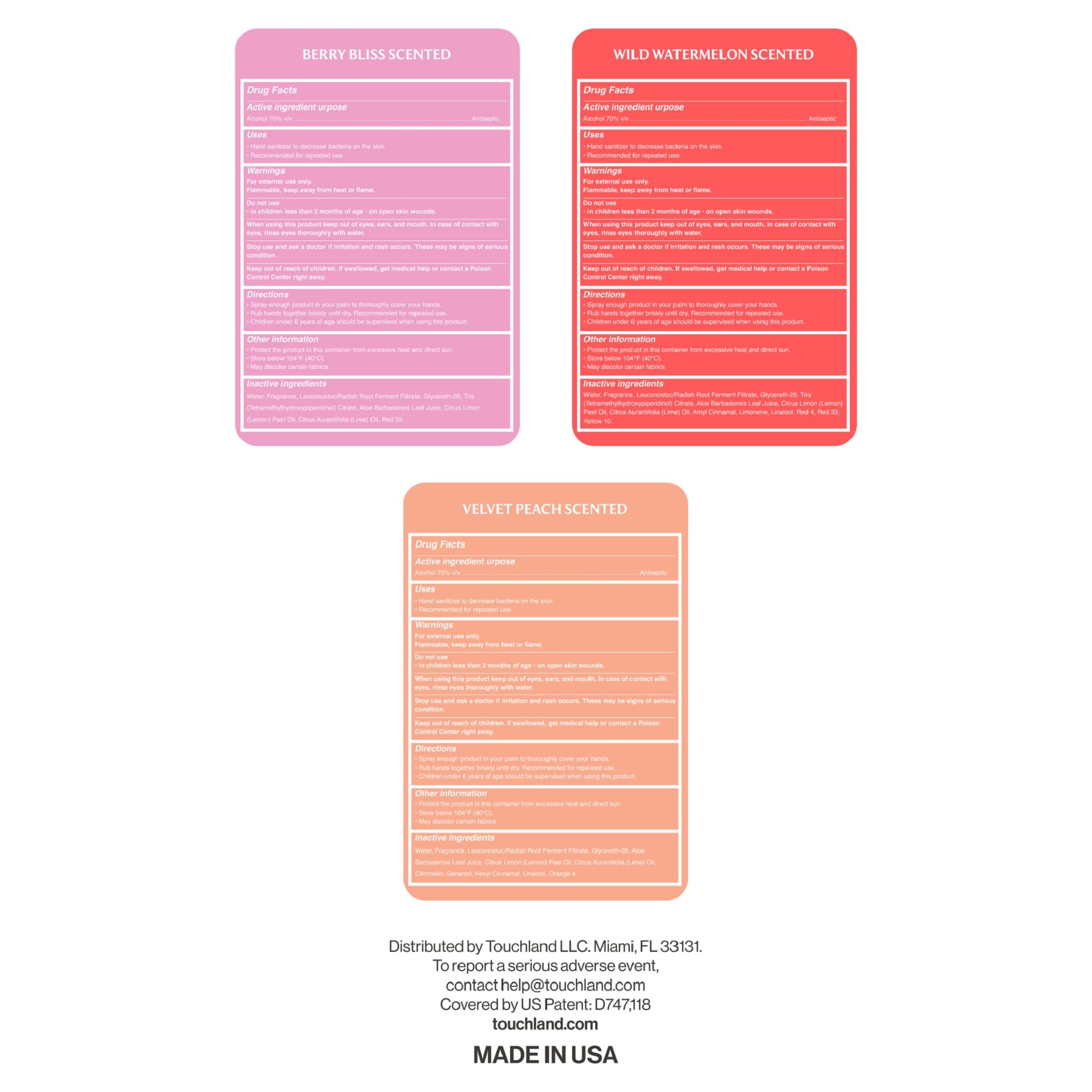Touchland Juicy Trio travel-sized collection image showing three compact mists.
