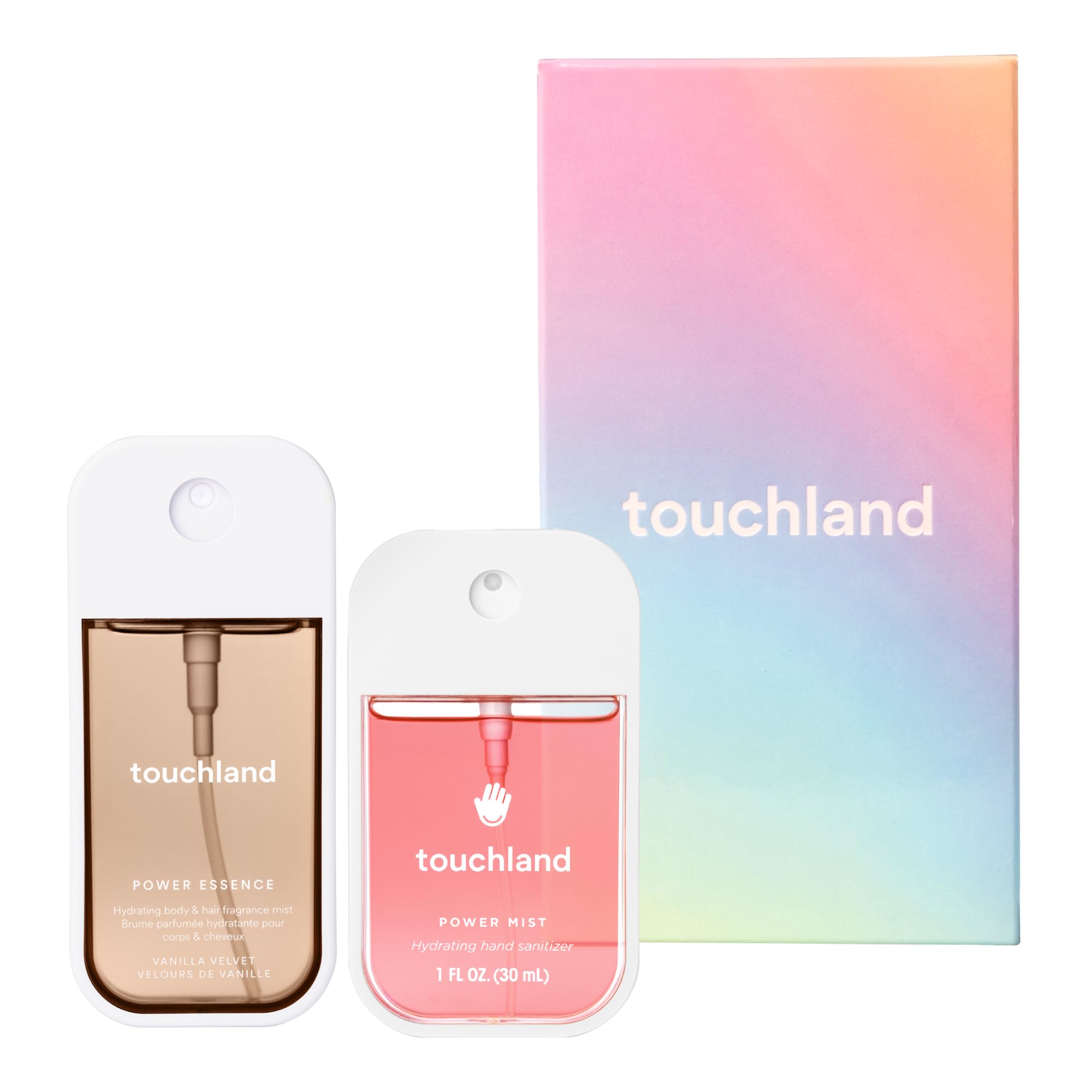 Touchland Sweet Rush Vanilla Velvet Mist bottle, compact travel-ready fragrance for daily carry.