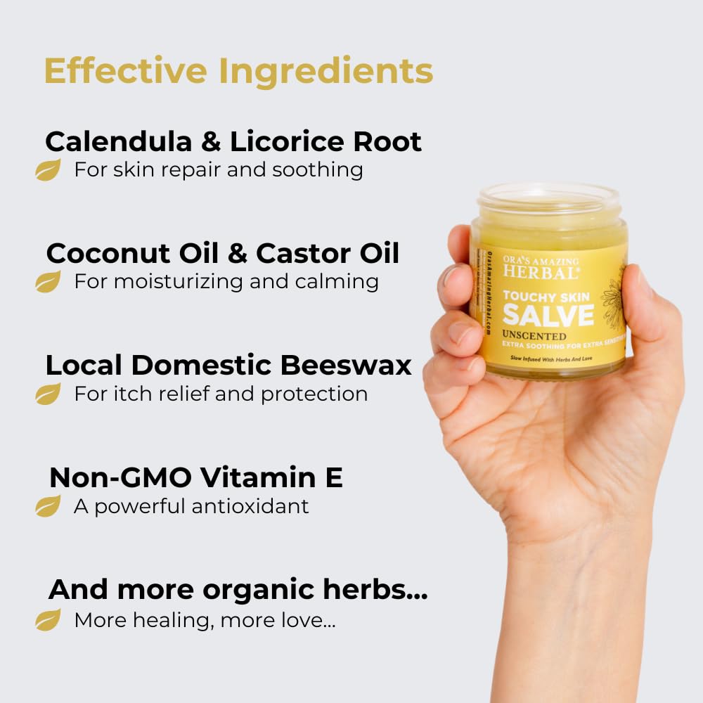 Applying Touchy Skin Salve to hands to soothe dryness and cracking